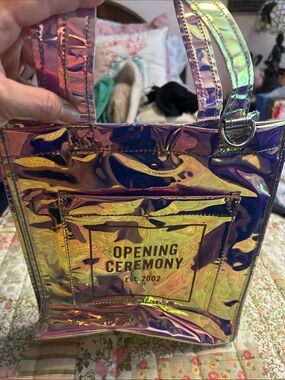 Opening Ceremony Iridescent Holographic Tote in Shifting Pink-Purple